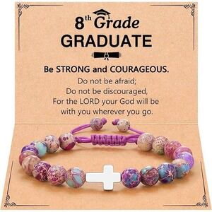 8th Grade Graduate Purple Beaded Cross Bracelet Gift for Daughter Granddaughter